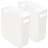 Youngever 2 Pack 3 Gallon Slim Trash Can, Plastic Garbage Container Bin, Trash Bin with Handles for Home Office, Living Room, Study Room, Kitchen, Bathroom (White)