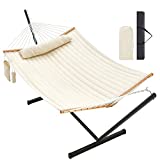 Homgava Two Person Hammock with Stand Heavy Duty, Outdoor Patio Hammock with Portable Steel Stand, Large Double Hammocks,480lbs Capacity.(Off White)
