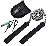 Pocket Chainsaw Emergency Outdoor Survival Gear Folding Chain Hand Saw with Fire Starter Carry Pouch for Camping, Hunting, Tree Cutting, Hiking, Backpacking (Black handle 25inch-11teeth)