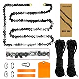 Upgrade 48 Inch High Limb Hand Rope Saw Chain Saw with 44 Feet Rope 62 Bidirectional Sharp Teeth Blades on Both Sides, Folding Pocket Chainsaw for Wood-Cutting, Camping and Field Survival Gear