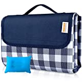 Picnic Blankets Waterproof Foldable, Large Picnic Mat Sandproof Machine Washable, Lightweight Portable Mat for Beach Outdoor Camping 60'×80' (Navy Blue)