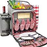 Nature Gear XL Picnic Backpack - Classic 4 Person Insulated Design - Waterproof Blanket and Full Cutlery Set Red