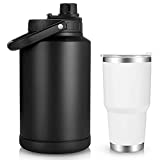 Sursip 128 Oz Vacuum Insulated Water Jug,1 Gallon Stainless Steel Double Walled Water Bottle with 30 OZ Cup,18/8 Food-Grade Water Bottle for Hot and Cold Drinks Water Flask-Black