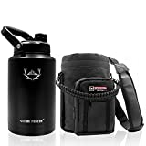 NATURE PIONEOR 128OZ Vacuum Insulated Water Bottle Set with Carrying Holder, 18/8 Food Grade Stainless Steel One Gallon Jug, Beer Growler with Carrier Pouch for Outdoor Camping Hiking