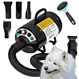 My Pet Command 110V Dog Hair Force Dryer Professional High Velocity Blower 500W-2800W 4.5HP Hot & Cold Adjustable stepless Airflow Drying Deshedding with Dog Grooming Brush