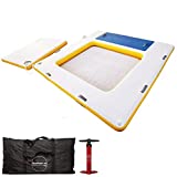 Blue Water Toys Patented 3 in 1 Inflatable Swim Platform with Removable Floating Island | Mesh Deck, Lounge,Raft/Dock