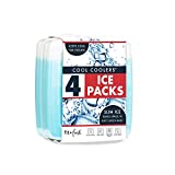 Cool Coolers by Fit + Fresh, Reusable & Long-Lasting Slim Ice Packs, Perfect Addition To Your Lunch Box, Camping Accessories, Insulated Lunch Bag, Beach Cooler Backpack & More, 4PK, Clear Blue