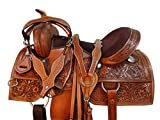 Trail Saddle Western Horse Pleasure Brown Leather Tooled TACK Set 15 16 17 18 (17)