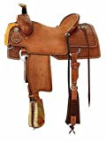 Ali Leather Store Western Leather Hand Carved Ranch Roper Horse Saddle with Matching Headstall, Breastplate, Reins & Back Cinch, seat Size 12' to 18' Inches. (16' Inches Seat, Brown)