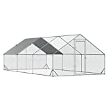 PawHut Large Metal Chicken Coop, Walk-in Poultry Cage Galvanized Hen Playpen House with Cover and Lockable Door for Outdoor, Backyard Farm, 10' x 20' x 6.5', Silver