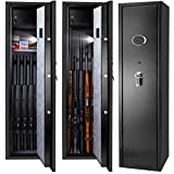 ETE ETMATE Rifle Safe, Gun Safes for Home Rifle and Pistols Quick Access 5-Gun Large Metal Rifle Security Cabinet with Built-in Lock Box, Removable Storage Shelf and LED Light, Gun Cabinet for Rifles Shotguns Firearms Ammo (US Stock)