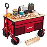 Chanjarhill Utility Folding Wagon Garden Carts with Wheels Heavy Duty Wagon Shopping Cart with Wood Roll Table for Sports Outdoor Camping Fishing Basketball Baseball ( Wood Roll Table Included )