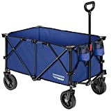 VIVOSUN Heavy Duty Folding Collapsible Wagon Utility Outdoor Camping Cart with Universal Wheels & Adjustable Handle, Blue