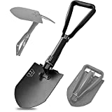 Military Folding Camping Shovel, High Carbon Steel Survival Shovel Entrenching Tool Handle with Carrying Pouch (Black)