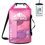 HEETA Waterproof Dry Bag for Women Men, 5L/ 10L/ 20L/ 30L/ 40L Roll Top Lightweight Dry Storage Bag Backpack with Phone Case for Travel, Swimming, Boating, Kayaking, Camping and Beach (Pink 5L)