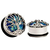 KUBOOZ Blue Planet Silvery Tree Ear Plugs Tunnels Gauges, No Color, Size No Size