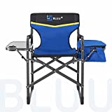 BLUU Aluminum Folding Camping Chairs, Heavy Duty Camp Director Chair for Adults, Lightweight Chair with Side Table and Cooler Bag, Support 400 Lbs for Outdoor, Camp, Patio, Lawn, Garden (Blue)