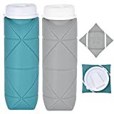 SPECIAL MADE Collapsible Water Bottle Leakproof Valve BPA Free Silicone Foldable Water Bottle for Gym Camping Sports Lightweight Travel Bottle Durable 20oz (Dark Green + Grey 2nd version)