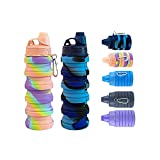 Collapsible Water Bottles 2 pack Travel Water Bottle Portable Hiking Water Bottle with Leak proof Twist Cap 500ML Reusable BPA Free Silicone Water Bottles (Style1, Pink camouflage+ Blue camouflage)
