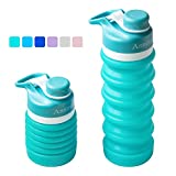 Collapsible Water Bottle Food-Grade Silicone Portable Leak Proof Travel Water Bottle, 18oz (Aqua Blue)