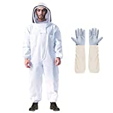 Professional Bee Suit for Men Women, Polycotton Beekeeping Suit Beekeeper Suit with Glove &Ventilated Hood, Multi-Size Bee Outfit for Backyard and Bee Keeper