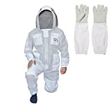 MS Professional 3 Layer Bee Suit Apiarist Ventilated Beekeeper Protective Suit with One Pair Gloves Apiary Beekeeping Suit Bee Sting Proof Suit with Fencing Veil (XXX-Large, White)