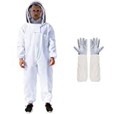 Beekeeping Suit Apiarist Beekeeping Jacket with Sheepskin Gloves & Ventilated Fencing Veil Hood Professional Beekeeper Suit Outfit Total Protection for Backyard Professional and Beginner Beekeepers-XL