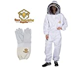 Professional Beekeeping Suit and Goatskin Gloves (1 Pair) Self-Supporting Fencing Veil and Heavy Duty YKK Metal Zippers for Bee Keepers Easily Take On and Off (X-Large)