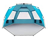 Easthills Outdoors Instant Shader Enhanced Deluxe XL Beach Tent Easy Set Up 4-6 Person Popup Sun Shelter 99' Wide for Family UPF 50+ Double Silver Coating with Extended Zippered Floor Pacific Blue