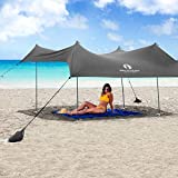 Red Suricata Family Beach Tent & Beach Canopy, UPF50 Sun Beach Shade, Sunshade with 4 Aluminum Poles, 4 Pole Anchors & Sand Shovel, Large & Portable Sun Shelter Tarp (Large, Grey)