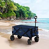 Portal Folding Collapsible Wagon Utility Outdoor Camping Beach Cart with 8' Wheels & Adjustable Handle, Blue