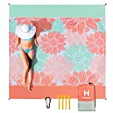 HIHOHO Beach Blanket, Sandproof Beach Mat 79' X 83' for 1-3 Adults Waterproof Quick Drying Outdoor Picnic Mat with Pocket for Travel, Camping, Hiking