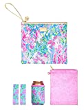Lilly Pulitzer Water Resistant Vinyl Beach Day Pouch - Includes Drink Hugger, Zip Pouch, and Towel Clips, Best Fishes