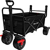 BEAU JARDIN Folding Beach Wagon Cart with Brake Free Standing Collapsible Utility Camping Grocery Canvas Fabric Portable Rolling Buggies Outdoor Garden Sport Heavy Duty Shopping Push Black BG238