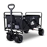 TMZ All Terrain Utility Folding Wagon, Collapsible Garden Cart, Heavy Duty Beach Wagon, for Shopping and Outdoor Activities (Black/Grey)