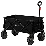 PORTAL Collapsible Folding Utility Wagon Cart with 8 inches Wheels Telescoping Handle for Outdoor Garden and Beach Use, Black