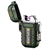 Waterproof Lighter Outdoor Windproof Lighter Dual Arc Lighter Electric Lighters USB Rechargeable-Flameless-Plasma Cool Lighters for Camping,Hiking,Adventure,Survival Tactical Gear (Camouflage)