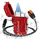 Torch Lighter, Dual Jet Flame Waterproof Lighter, Windproof Refillable Butane Lighters,Adjustable Gas Lighter for Outdoor, Camping,Fishing, BBQ, Adventure,Candle,Fireworks(Without Butane) (Red)