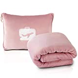 EverSnug Travel Blanket and Pillow - Premium Soft 2 in 1 Airplane Blanket with Soft Bag Pillowcase, Hand Luggage Sleeve and Backpack Clip (Light Pink)