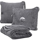 BlueHills Premium Soft Travel Blanket Pillow Airplane Flight Blanket throw in Soft Bag Pillow case with Hand Luggage Belt and Backpack Clip Compact Pack Large Blanket for Travel Grey Color (Gray T007)