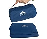BlueHills Ultra Compact Travel Blanket Pillow in Portable Bag Case with Hand Luggage Belt & Backpack Clip Premium Cozy Soft Compact Pack Large Blanket for Airplane Flight Layover - Navy Blue C001