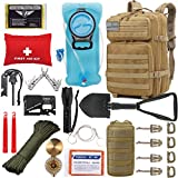 EVERLIT 42L Tactical Backpack Survival Kit Bugout Bag Assault Pack Rucksack with Hydration Bladder and Survival Gear 3 Day Rucksack Molle Outdoor Hiking Daypack Hunting (Tan)