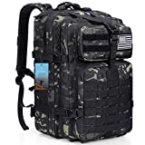 Prospo 40L Military Tactical Shoulder Backpack Assault Survival Molle Bag Pack Fishing Backpack for Tackle Storage (Black CP)