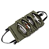 Super Roll Tool Roll,Multi-Purpose Tool Roll Up Bag, Wrench Roll Pouch,Canvas Tool Organizer Bucket,Car First Aid Kit Wrap Roll Storage Case,Hanging Tool Zipper Carrier Tote,Car Camping Gear