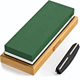 Premium Whetstone Sharpening Kit, 2 Side Grit 1000/6000 Waterstone - Professional Grade Whetstone Set with Knife Sharpening Angle Guide and Non-Slip Bamboo Base (White/Green)