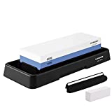 Knife Sharpening Stone Set,Whetstone Dual Sided 1000/6000 Grit Waterstone with Angle Guide Non Slip Rubber Base Holder, Knife Sharpeners Tool Kit for Kitchen Hunting (Blue + black)