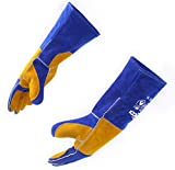 RAPICCA 16 Inches,932℉, Leather Forge/Mig/Stick Welding Gloves Heat/Fire Resistant, Mitts for Oven/Grill/Fireplace/Furnace/Stove/Pot Holder/Tig Welder/Mig/BBQ/Animal handling glove with 16 inches Extra Long Sleeve–Blue