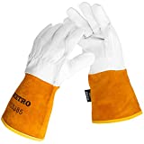 BEETRO Welding Gloves, Goatskin Mig/Tig Welder with Extra Length Cowhide Split Leather, Heat/Fire Resistant BBQ/Warehouse/Heavy Duty/Animal Handling Glove, Extremely Soft and Flexible, 1 Pair