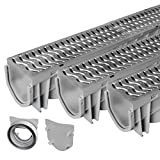 Source 1 Drainage Trench & Driveway Channel Drain with Galvanized Steel Grate - 3 Pack