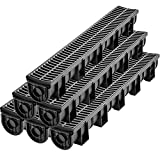 VEVOR Trench Drain System, Channel Drain with Plastic Grate, 5.8x5.2-Inch HDPE Drainage Trench, Black Plastic Garage Floor Drain, 6x39 Trench Drain Grate, with 6 End Caps, for Garden, Driveway-6 Pack